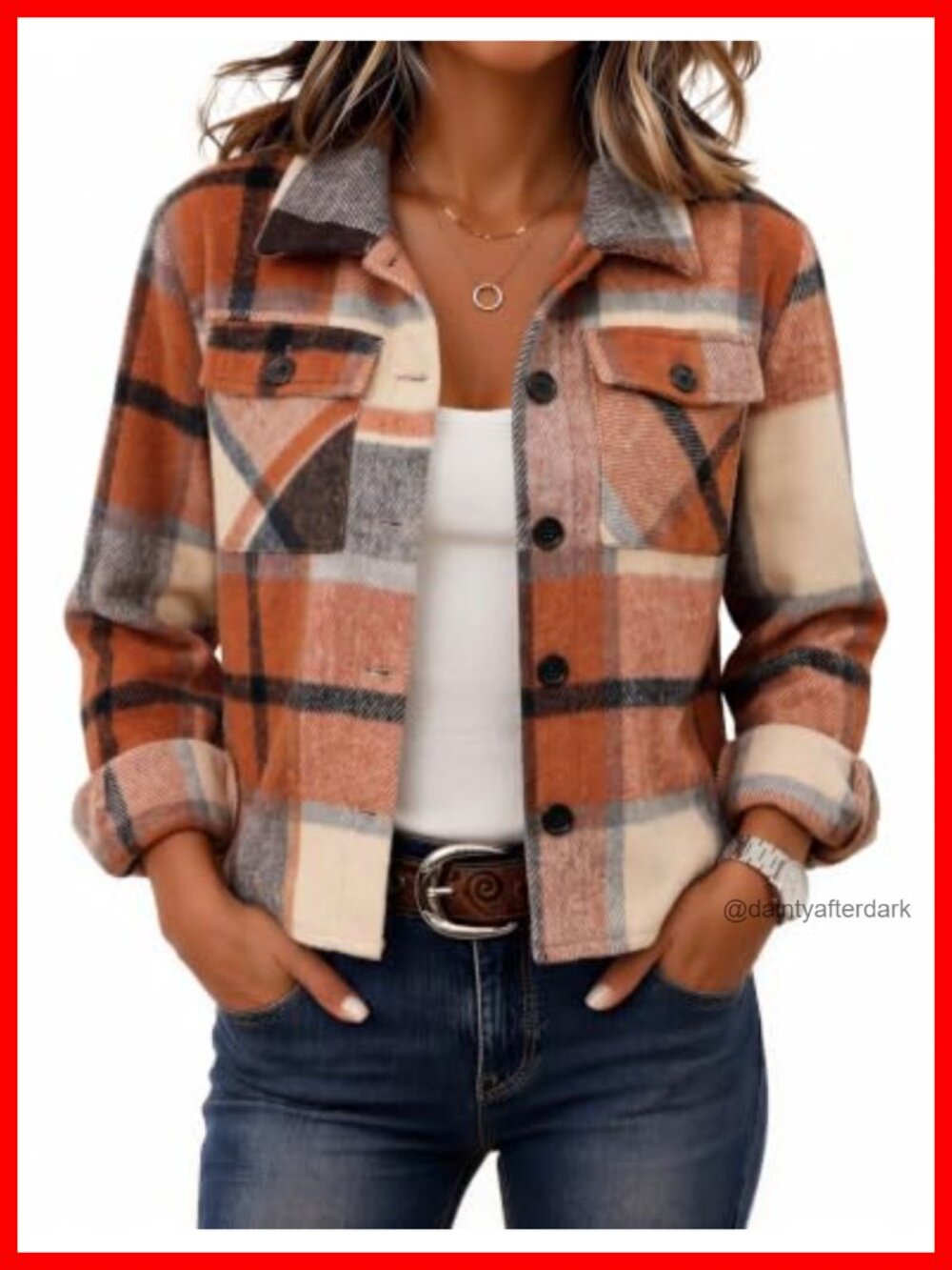 Cropped Plaid Flannel Shacket Button Front Loose Fit Casual Jacket